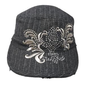 Headers Strapback Cadet Army Cap Gray One Size Adjustable Embroidered Distressed